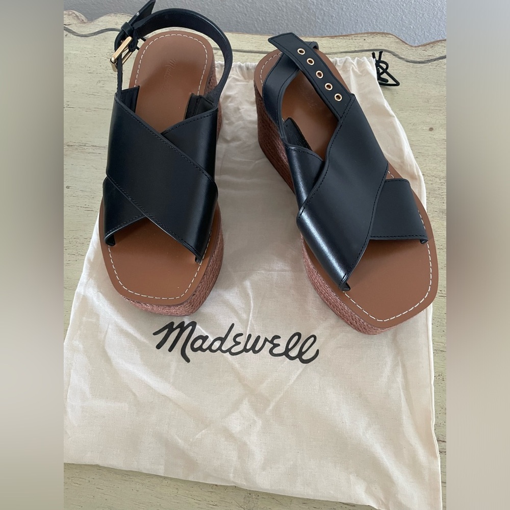 Madewell The Amee Wedge Sandal in Black Size 7 M $158 NU912‎ - Picture 5 of 11